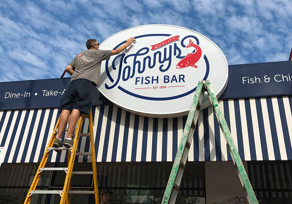 Johnny's Quality Fish Bar Como new signage installed