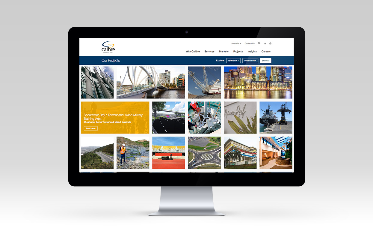 Calibre Consulting website projects page mockup