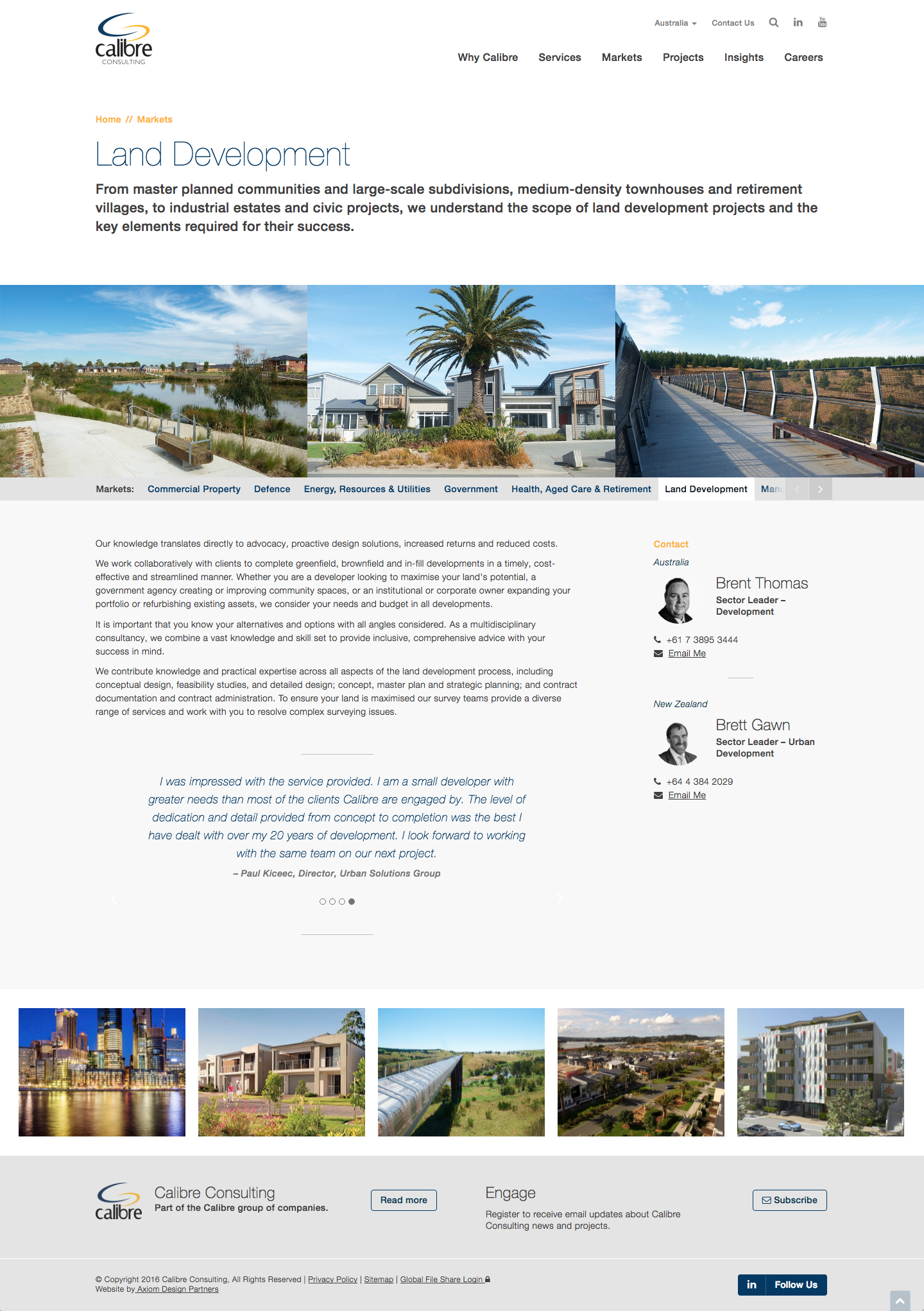 Calibre Consulting website internal page layout