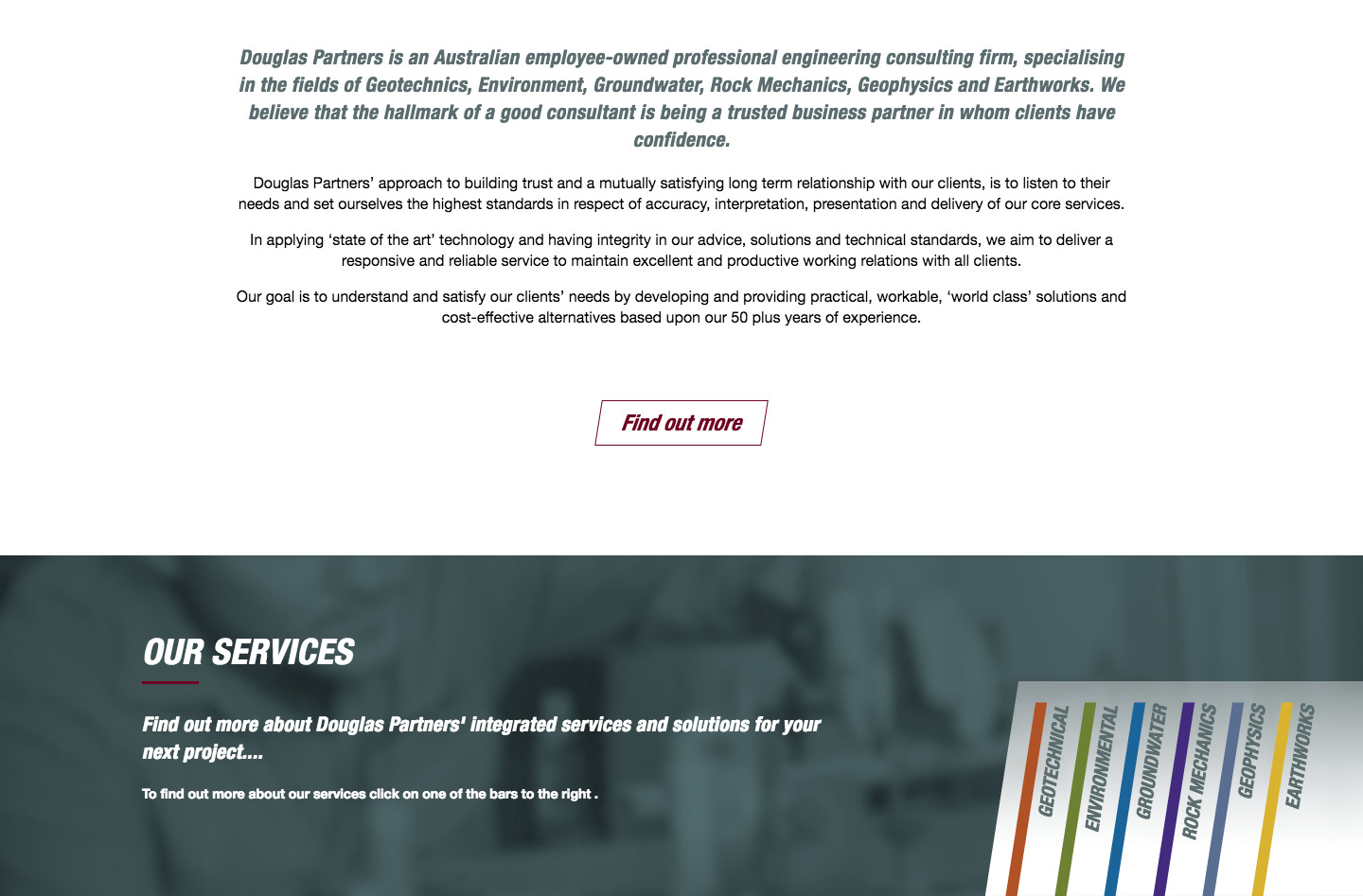Douglas Partners Website - Services strip and welcome text