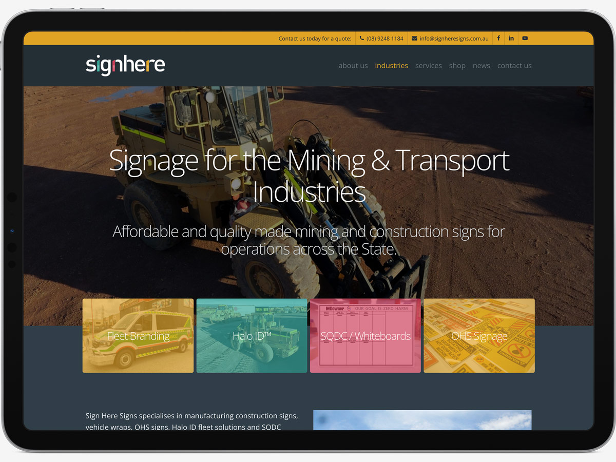 Sign Here Signs website - mining theme
