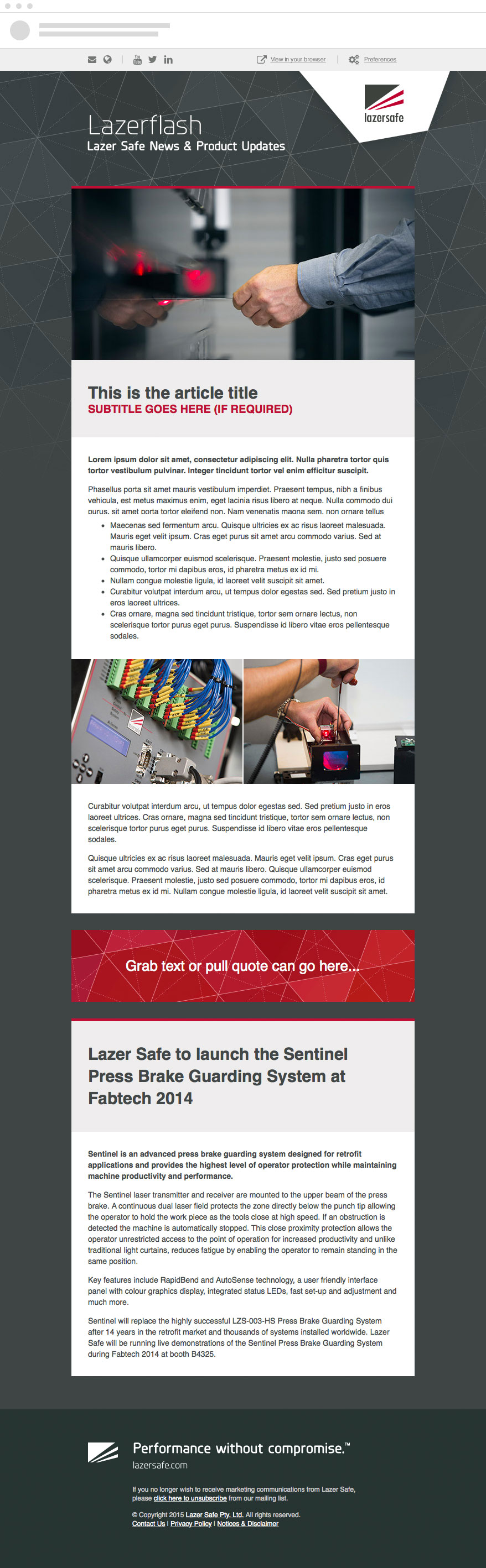 Lazer Safe Email Newsletter