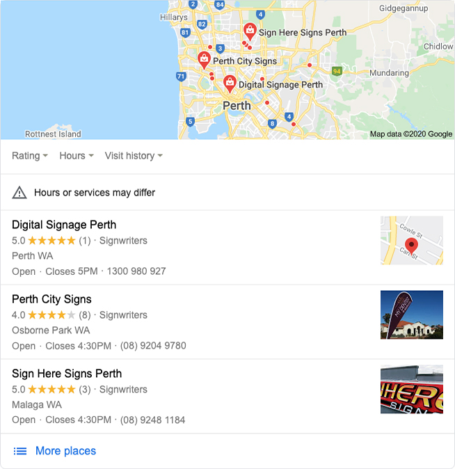 Google's local search results