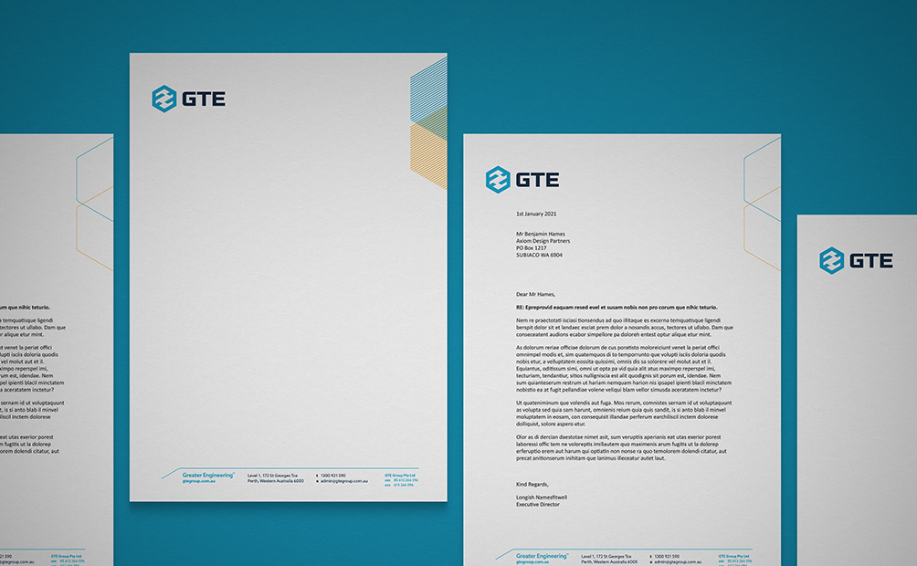 The GTE Group letterhead and follower designed by Axiom.