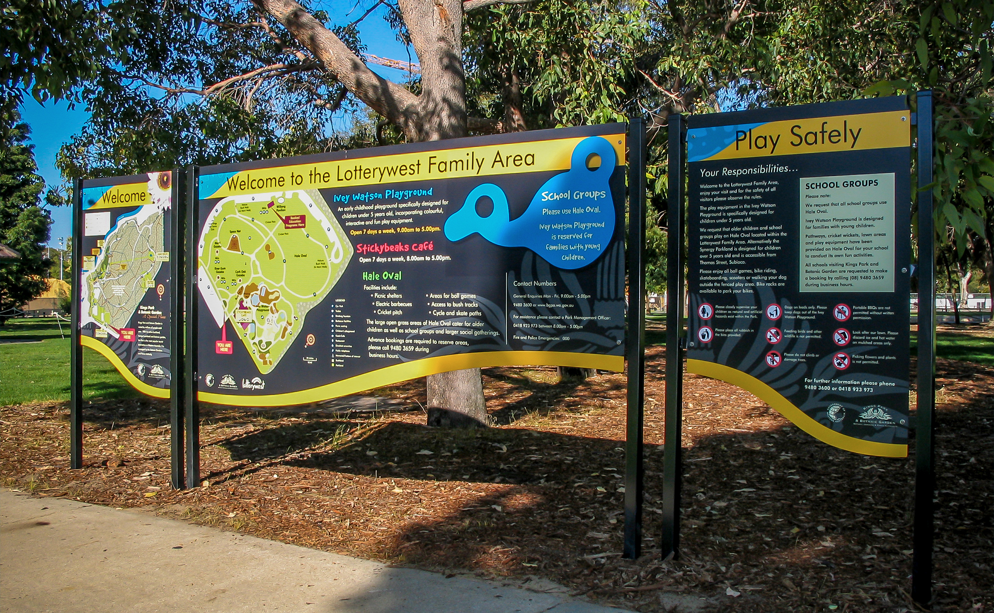 Welcome Sign and Map for the Lotterywest Family Area in King's Park, Perth