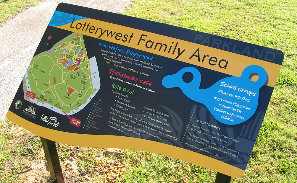 Wayfinding Sign for the Lotterywest Family Area in King's Park, Perth