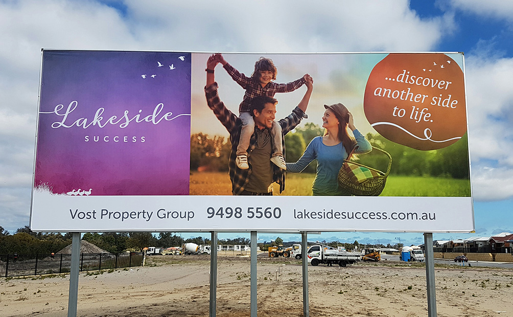 Billboard design for Lakeside Success private estate in Perth by Axiom Design Partners