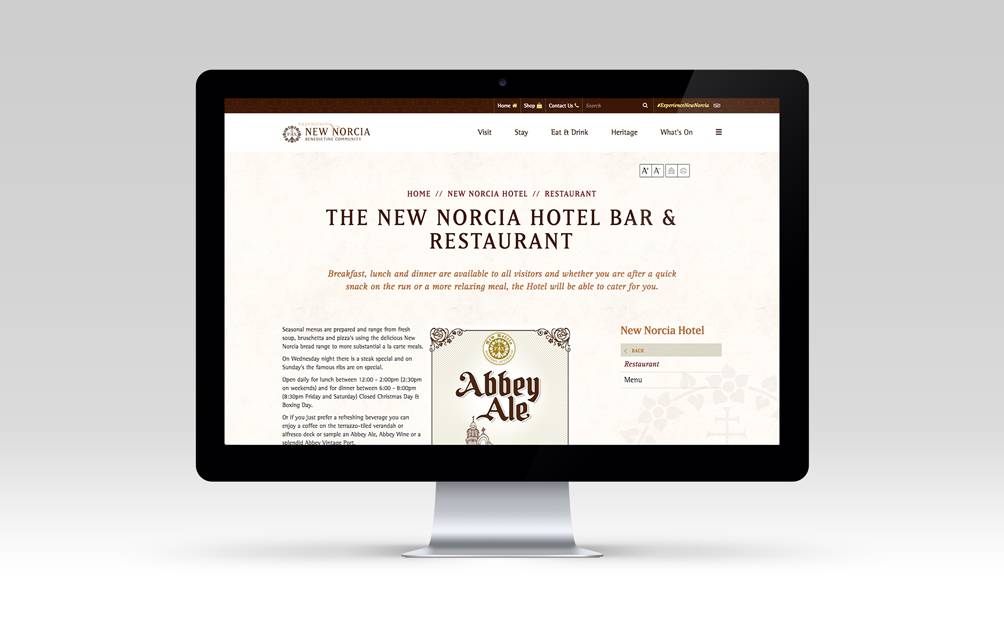 New Norcia Website - Hotel page