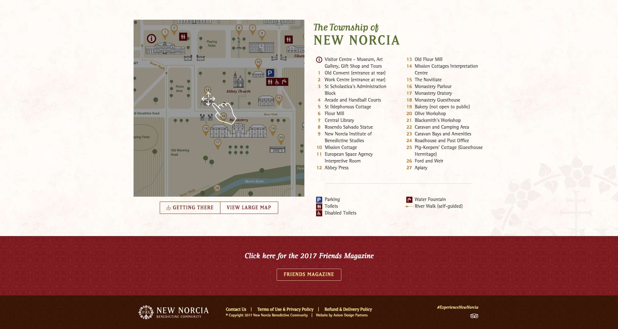 New Norcia Website - map and footer